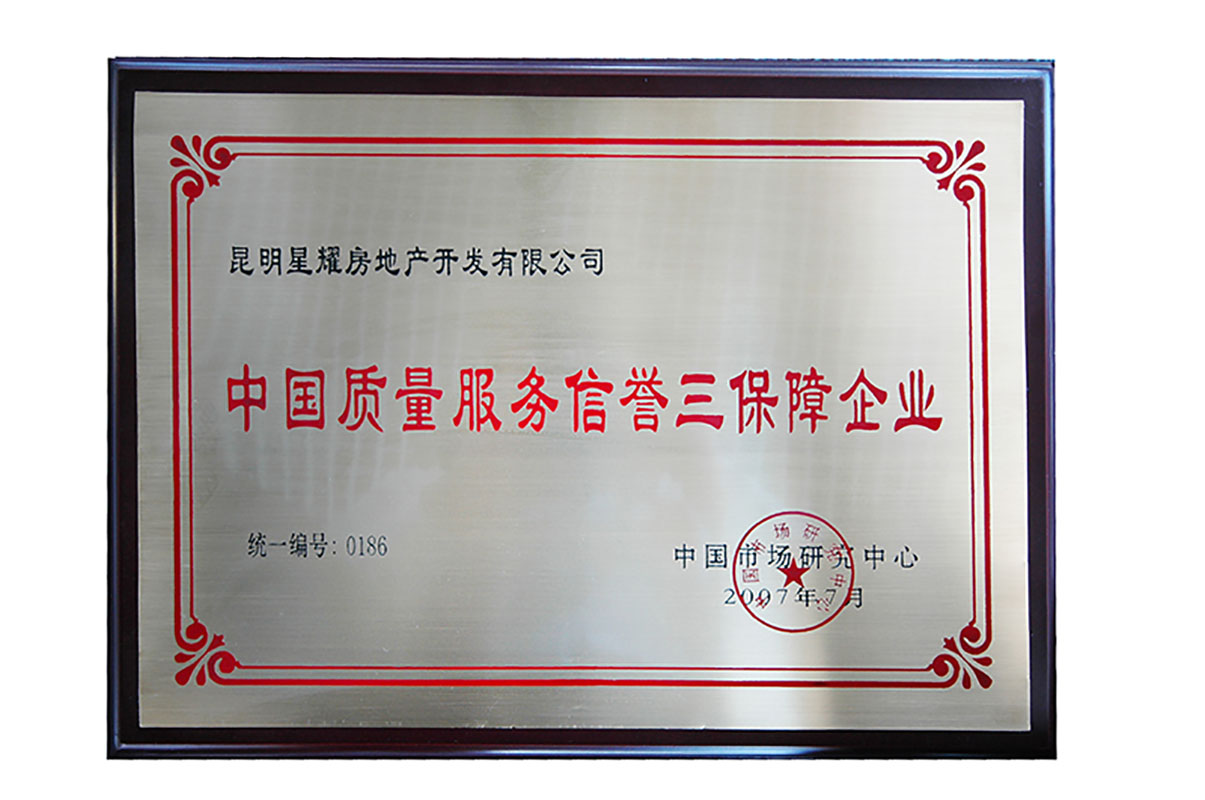2007年荣获中国质量、服务、信誉三保障企业